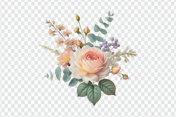 Delicate Pastel Floral Arrangement with Rose PNG
