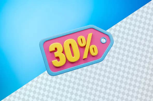 Colorful thirty percent discount tag promotional icon