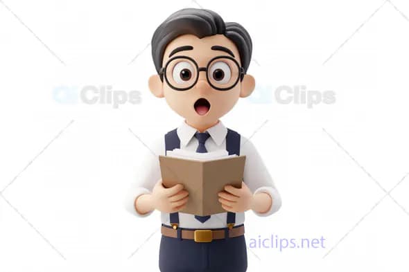 3D Surprised Boy Avatar Holding a Book