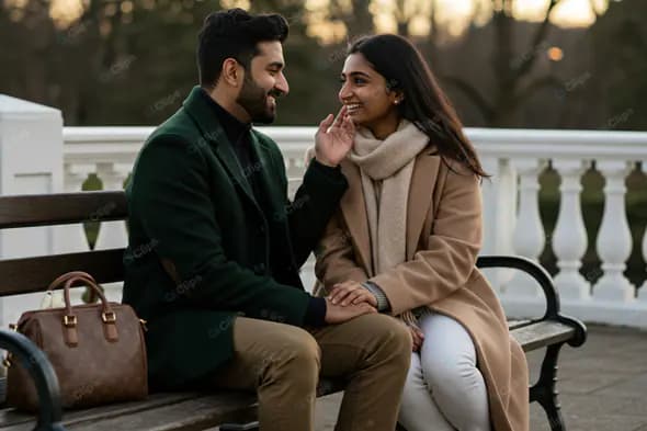 Elegant Romance: Park Bench Connection