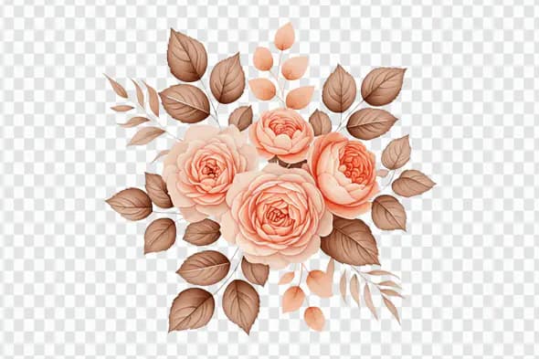 Romantic Peach Roses Watercolor Floral Arrangement PNG