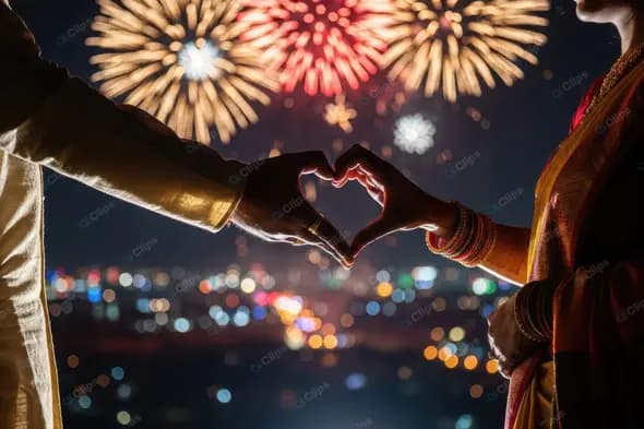 Traditional Couple's Heart Gesture at a Festival