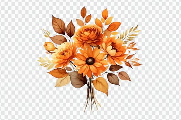 Rustic Fall Floral Bouquet Watercolor PNG Clipart