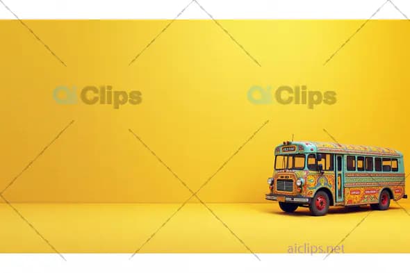 Vibrant Vintage Indian Bus on Yellow Background