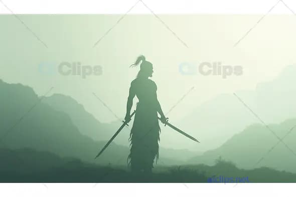 Dual-Wielding Warrior in Mountainous Terrain