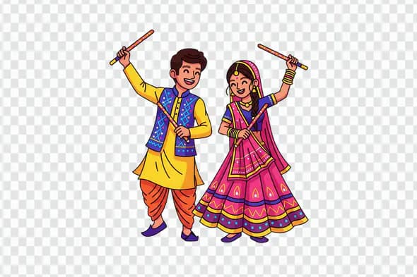Cheerful Indian Couple Dancing Dandiya Festive Celebration