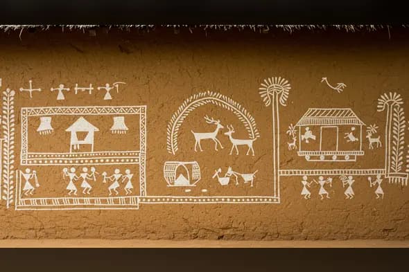 Traditional Warli Wall Mural | Indian Tribal Painting from AIClips
