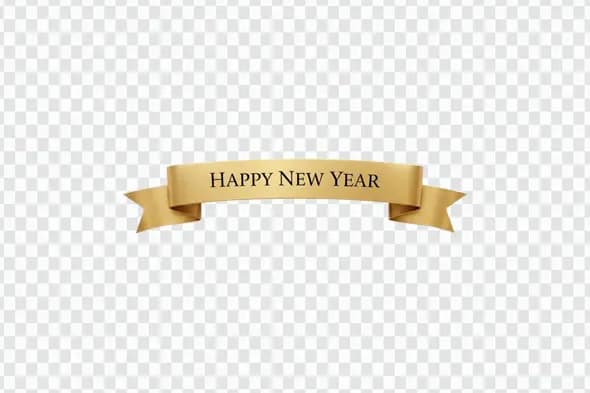 Elegant Golden Happy New Year Ribbon Banner PNG