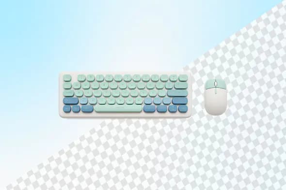 Pastel colored keyboard and mouse computer set