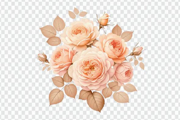 Peach Roses Bouquet with Brown Leaves PNG