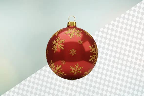 Red Christmas bauble with golden snowflake pattern