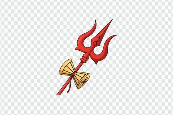Red Trishul with Golden Damru Religious Symbol PNG
