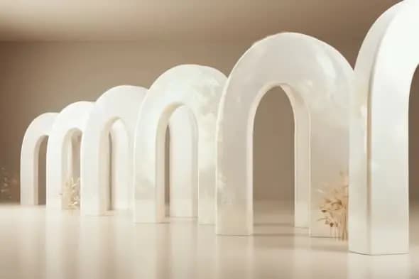 Pearlescent Wedding Arch Backdrop with Soft Golden Ambience