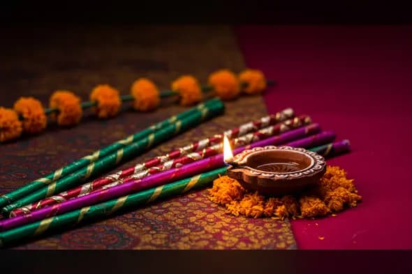 Traditional Navratri Diya & Dandiya Sticks with Marigold Decor | AIClips Indian Festive Background