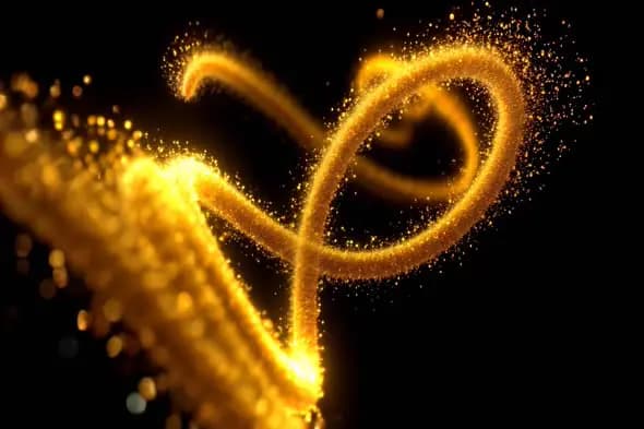 Golden Magical Particle Trail on Black Background