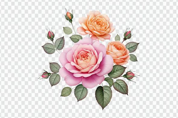 Romantic Peach and Pink Roses Bouquet PNG