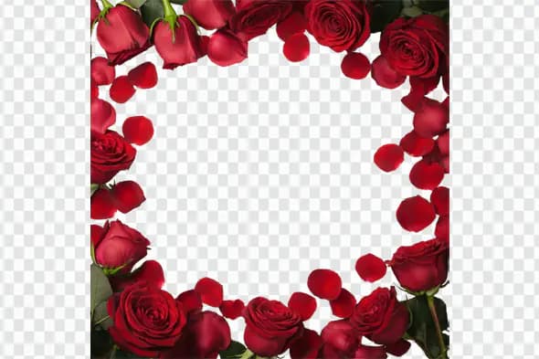 Romantic Red Roses Petals Frame Border PNG
