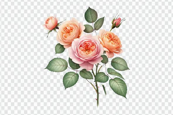 Peach and Pink Garden Roses Bouquet PNG