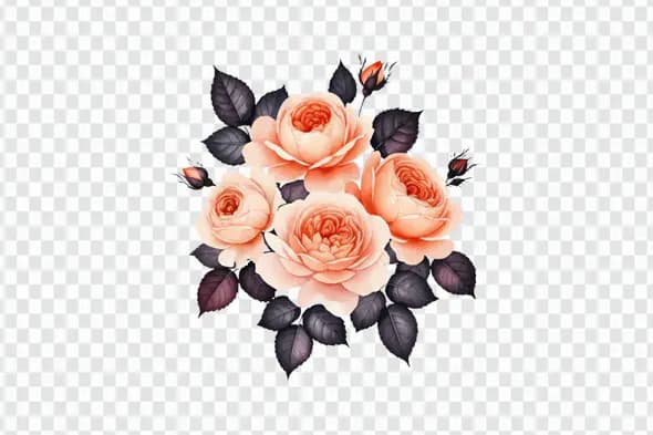 Peach Roses with Dark Leaves PNG Clipart