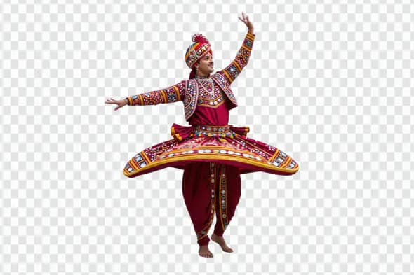 Exuberant Gujarati Folk Dancer Spinning Traditional Colorful Costume