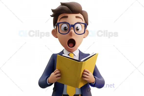 3D Surprised Businessman Avatar Holding a Book