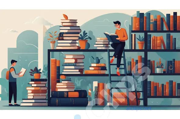 Cozy Library and Book Lovers Illustration