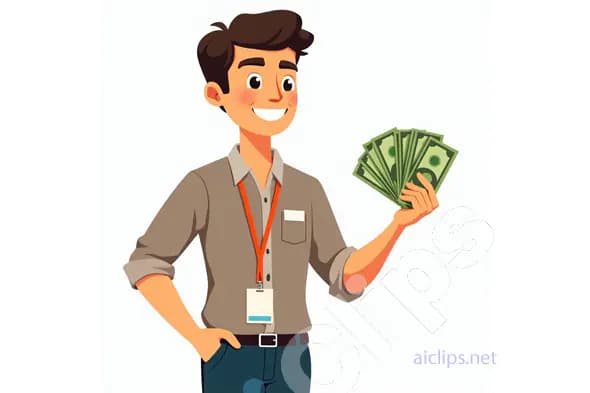 Happy Young Man Holding Cash Vector Illustration