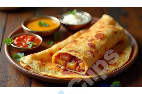 Stuffed Indian Flatbread with Potato Filling and Dips