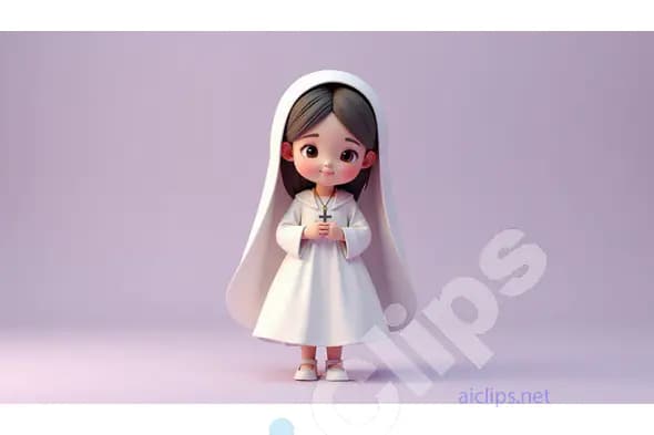 Cute Cartoon Nun in White Habit on Pastel Background