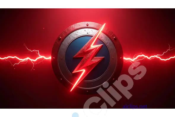Red Lightning Bolt Shield with Electric Energy Background