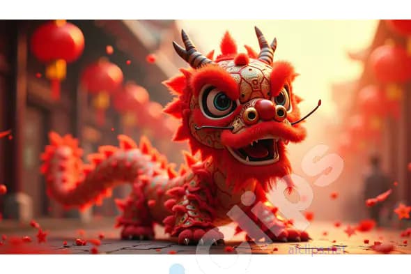 Adorable Red Dragon in Chinese New Year Parade