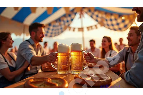 Oktoberfest Celebration with Beer and Pretzels
