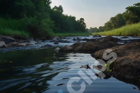Peaceful River with Rocks and Greenery